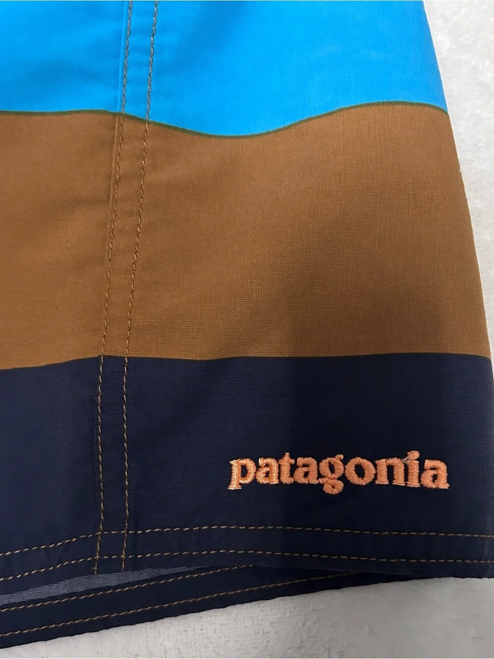 Patagonia Brown, Blue & Cream Striped Men’s Boardshorts